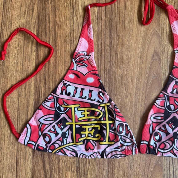 !SOLD! ED HARDY Vintage Y2K Rare Red White Skull Love Kills Slowly Bikini Set - Picture 3 of 12